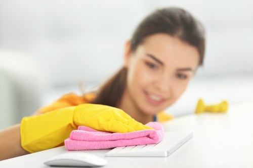 Technician inspecting a carpet before cleaning